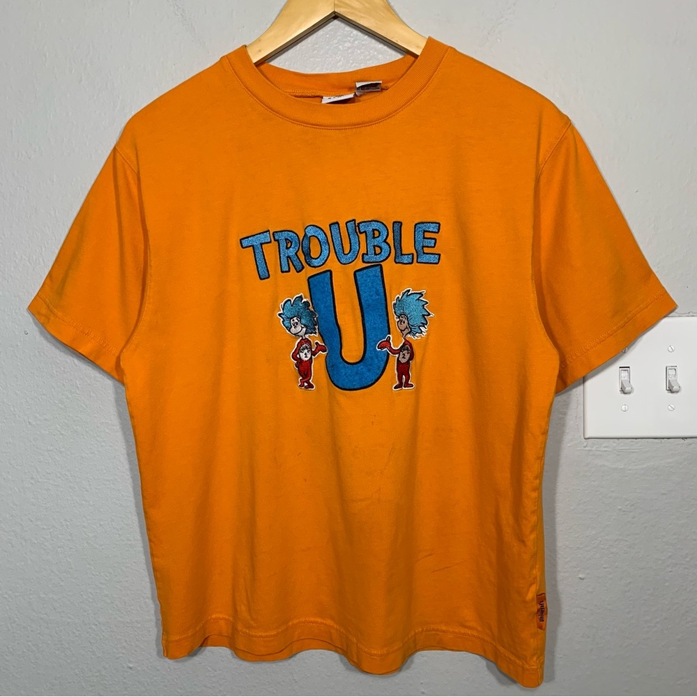 Vintage Universal Dr Seuss Trouble Embroidered Orange Tee Youth Size Large